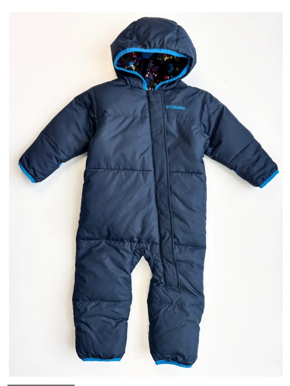 Columbia Navy Blue Hooded Insulated Kids Sleep Sack with Bright Blue Trim